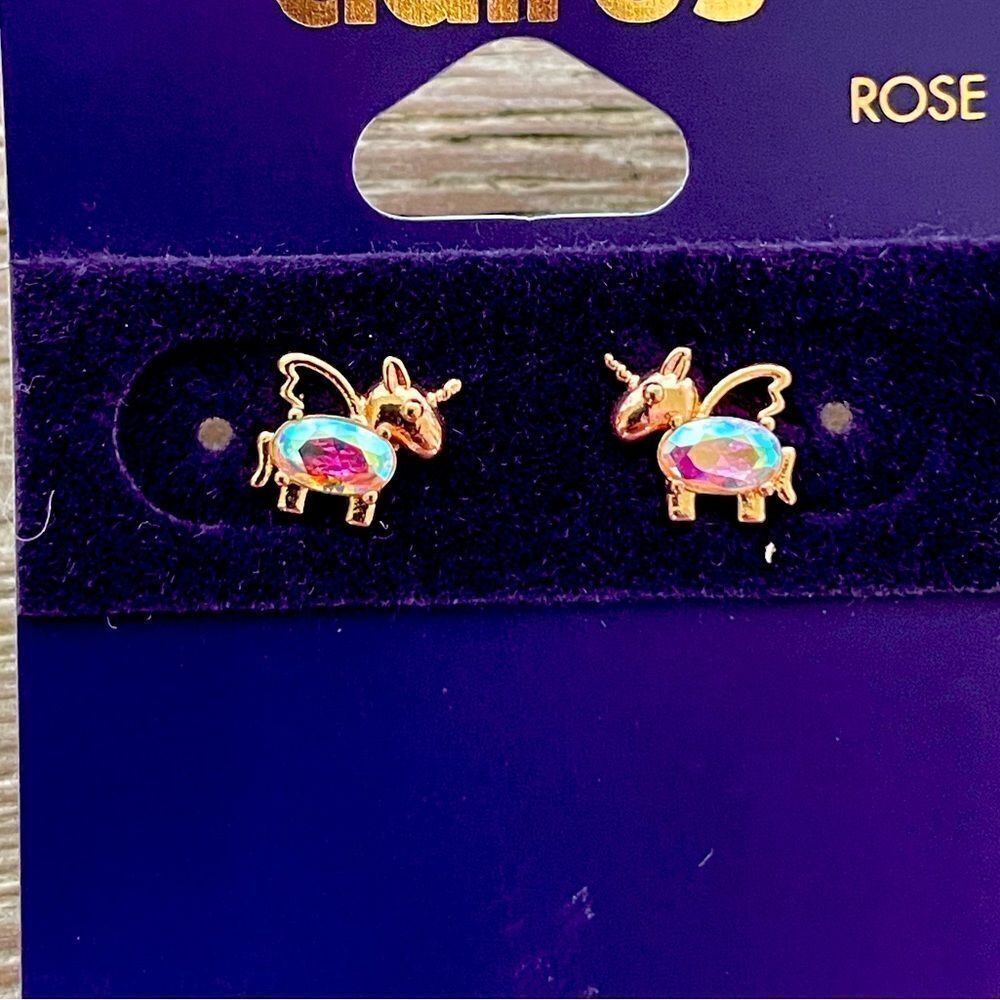 18K Rose Gold Plated Unicorn Crystal Stud Earrings